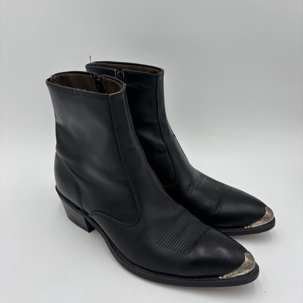 Vintage Acme Black Leather Ankle Boots Western Men's 10.5 D Metal Toe Rand